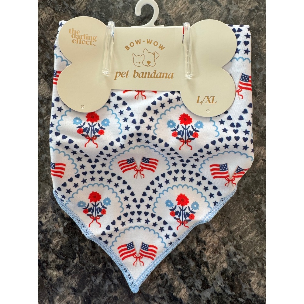 The Darling Effect 4th of July Pet Bandana‎ Patriotic Flag White Red Blue L/XL